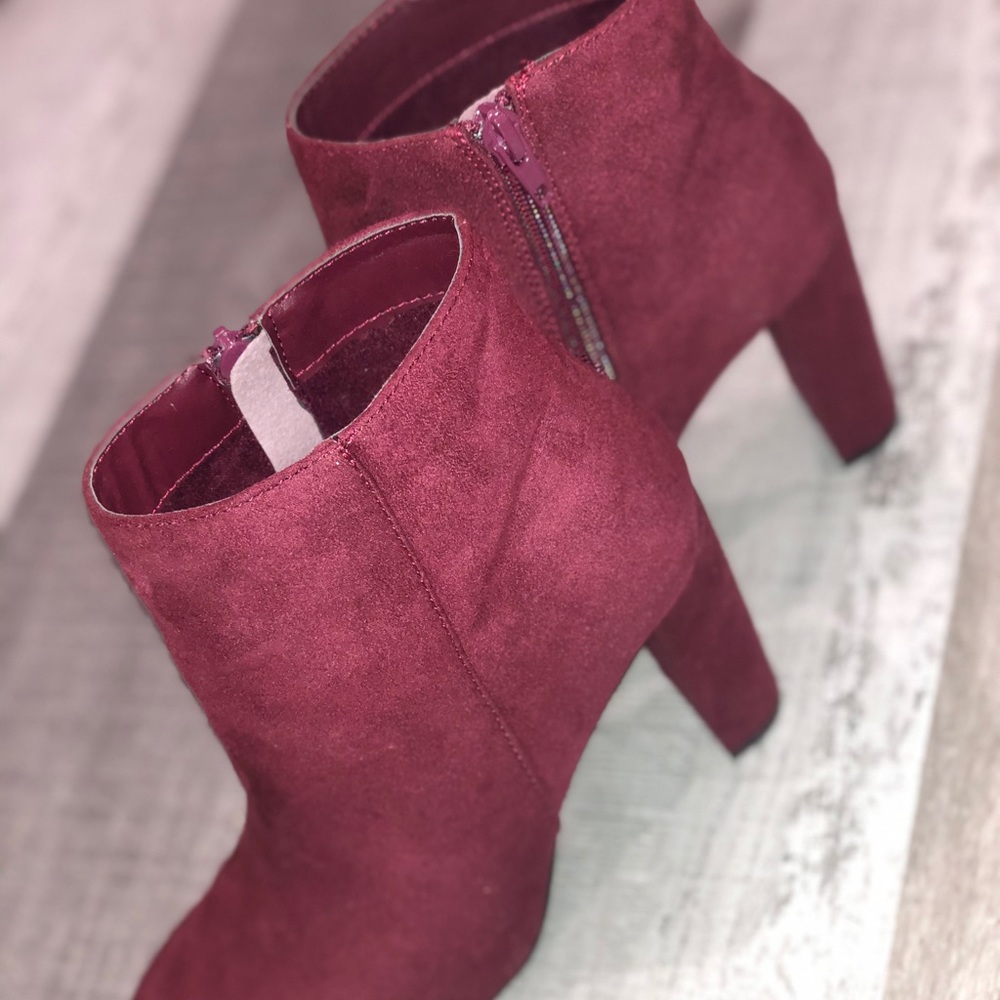 Burgundy Block Heel Bootie - Picture 5 of 7